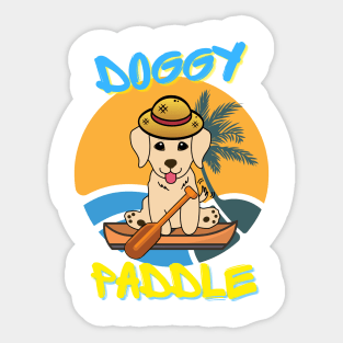 Cute golden retriever doing the doggy paddle on a boat Sticker